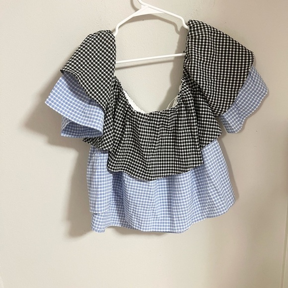 Pomander Place x Tuckernuck Off the Shoulder gingham Tiered Teddy Top - Picture 7 of 8